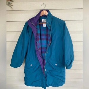 L.L. Bean 80s vintage winter coat teal wool liner women’s parka hooded EUC s M
